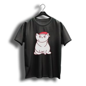 Cute Gray Cat Santa Claus Christmas Hat T-Shirt