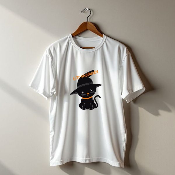 Cute Halloween Black Cat With Witch Hat T Shirt t shirt 1