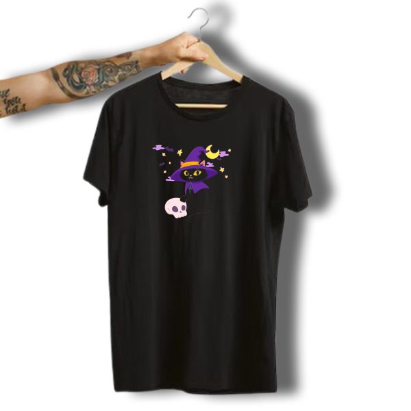 Cute Halloween Cat Witch Hat Moon Stars Skull Kitten T Shirt t shirt 1
