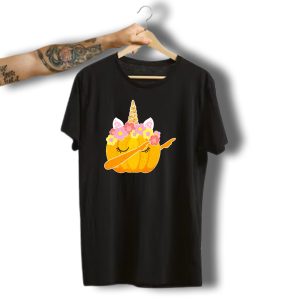 Cute Halloween Dabbing Pumpkin Unicorn With Floral Crown T-Shirt