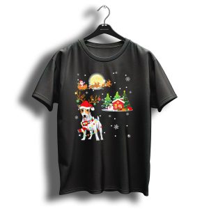 Cute Jack Russell Reindeer Celebrates Christmas Under Santas Sleigh T-Shirt