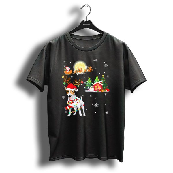 Cute Jack Russell Reindeer Celebrates Christmas Under Santas Sleigh T Shirt 1 t shirt 1