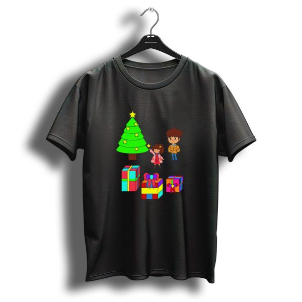 Cute Kawaii Christmas Family Scene With Tree And Gifts T Shirt 1 t shirt 1