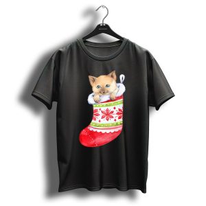 Cute Kitten In Christmas Stocking With Festive Snowflake T-Shirt