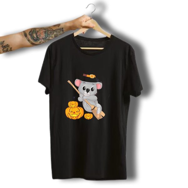 Cute Koala Bear Witch Halloween Pumpkin Hat Broom Jack O Lanterns T Shirt t shirt 1