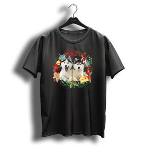 Cute Lover Dogs Siberian Husky Christmas Wreath Holiday Magic T-Shirt