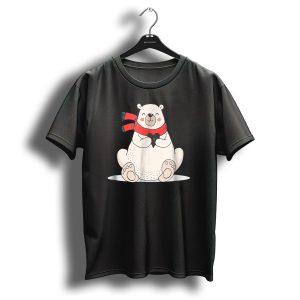Cute Mama Polar Bear Holding Heart Red Scarf Christmas Holiday T-Shirt