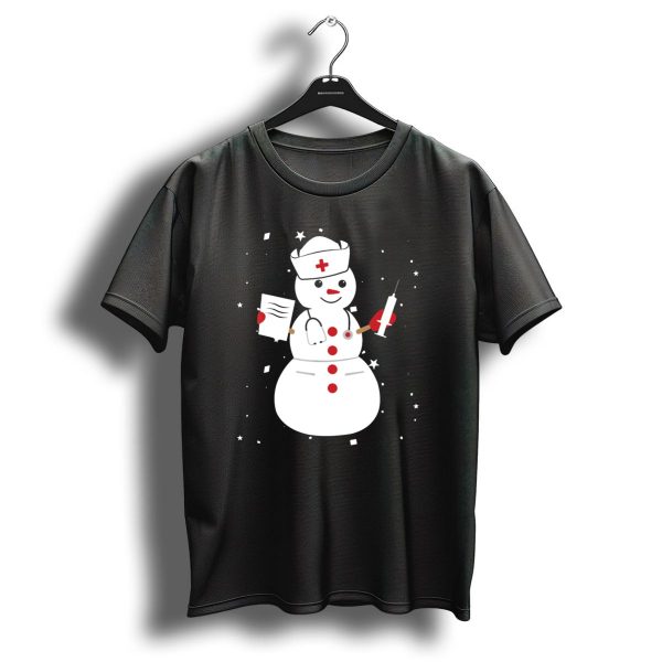 Cute Nurse Snowman With Stethoscope And Syringe In Winter Christmas Scene T Shirt 1 t shirt 1