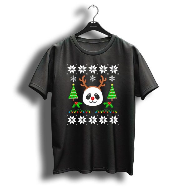 Cute Panda Rudolph Reindeer Christmas Snowflakes Trees Festive Lights T Shirt 1 t shirt 1
