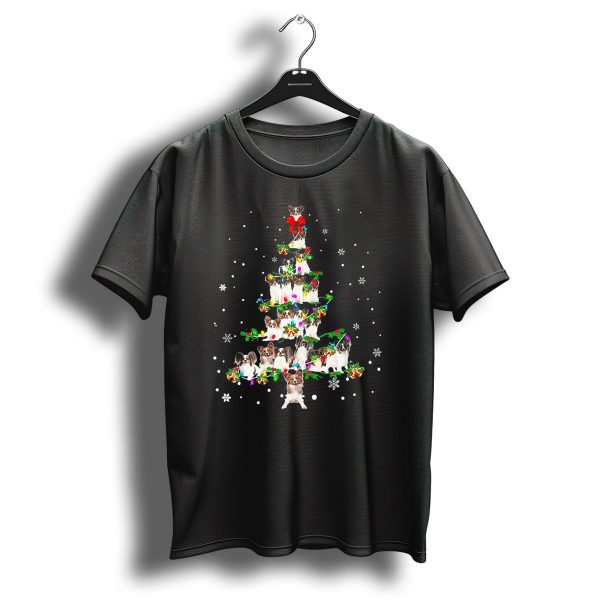 Cute Papillon Dog Christmas Tree With Decorative Lights And Snowflakes T Shirt 1 t shirt 1