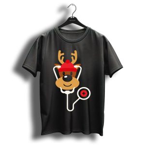 Cute Reindeer Nurse Christmas Stethoscope Red Hat T-Shirt