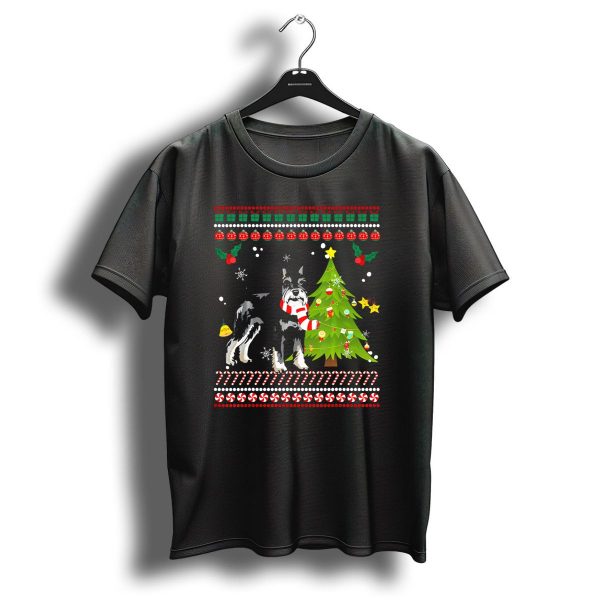 Cute Schnauzer Christmas Pine Dog With Tree And Candy Cane Snowflakes T Shirt 1 t shirt 1