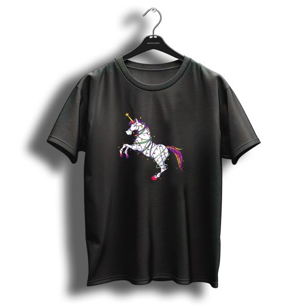 Cute Unicorn Wrapped In Christmas Lights Festive T Shirt 1 t shirt 1