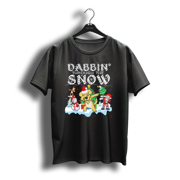 Dabbin Through The Snow Golden Retriever Santa Christmas Scene T Shirt t shirt 1