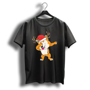 Dabbing Akita Inu Santa Hat Reindeer Antlers Christmas Lights T Shirt