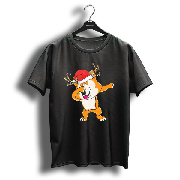 Dabbing Akita Inu Santa Hat Reindeer Antlers Christmas Lights T Shirt 1 t shirt 1