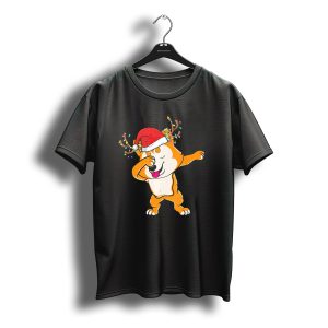 Dabbing Akita Inu Santa Hat Reindeer Antlers Christmas Lights T-Shirt
