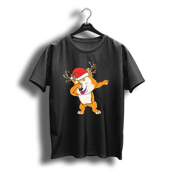 Dabbing Akita Inu Santa Hat Reindeer Antlers Christmas Lights T Shirt t shirt 1