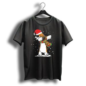 Dabbing Basset Hound Santa Hat Christmas Scarf Snowflakes T Shirt