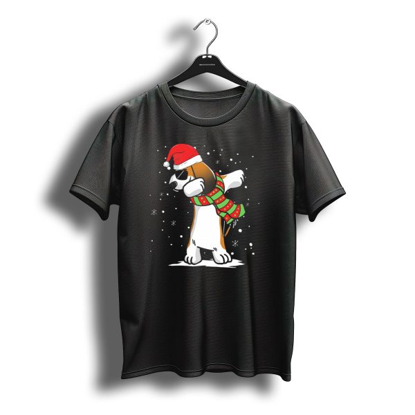 Dabbing Basset Hound Santa Hat Christmas Scarf Snowflakes T Shirt t shirt 1