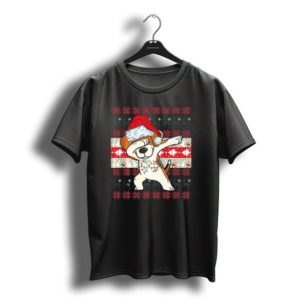 Dabbing Beagle Santa Hat Christmas Lights Ugly Sweater Holiday T Shirt t shirt 1
