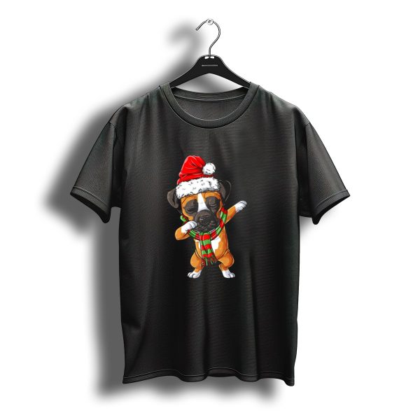 Dabbing Boxer Puppy Santa Hat Christmas Scarf T Shirt t shirt 1