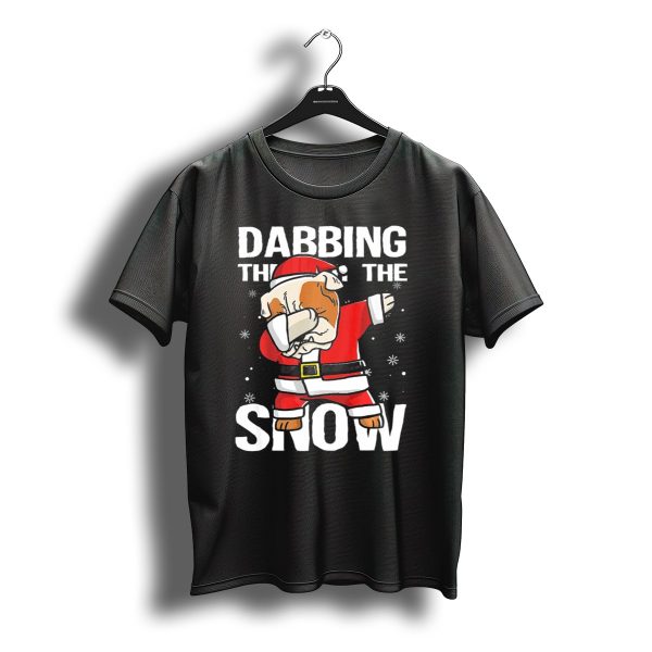 Dabbing Bulldog Santa Christmas Snowflakes T Shirt t shirt 1