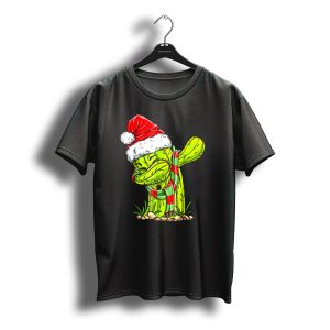 Dabbing Cactus Santa Christmas Hat And Scarf T-Shirt
