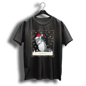 Dabbing Chinchilla Santa Hat Snowflakes Christmas Lights T Shirt