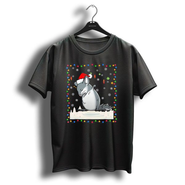 Dabbing Chinchilla Santa Hat Snowflakes Christmas Lights T Shirt 1 t shirt 1