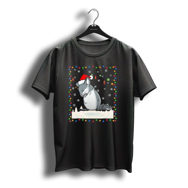Dabbing Chinchilla Santa Hat Snowflakes Christmas Lights T Shirt t shirt 1