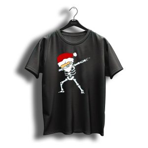 Dabbing Christmas Skeleton Wearing Santa Hat T-Shirt