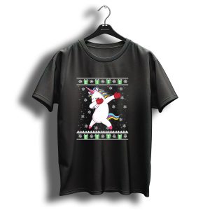 Dabbing Christmas Unicorn With Boxing Gloves Snowflakes And Gifts T-Shirt
