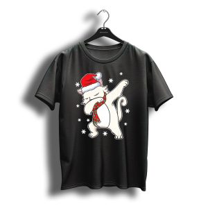 Dabbing Dab White Cat Kittens Christmas Santa Hat Scarf T-Shirt
