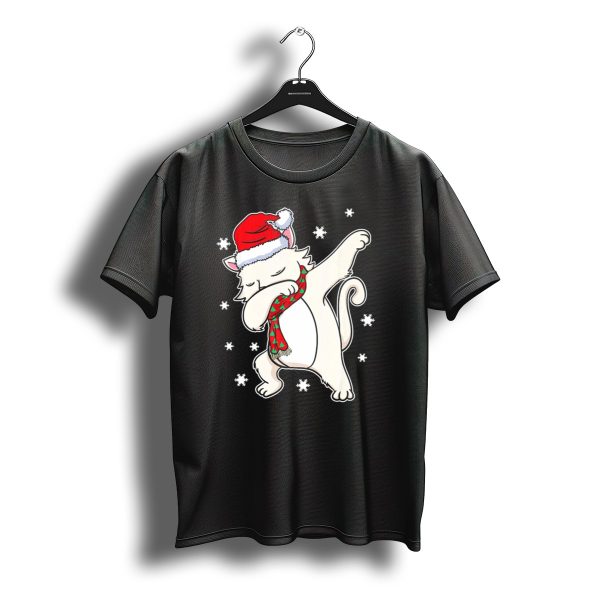 Dabbing Dab White Cat Kittens Christmas Santa Hat Scarf T Shirt t shirt 1