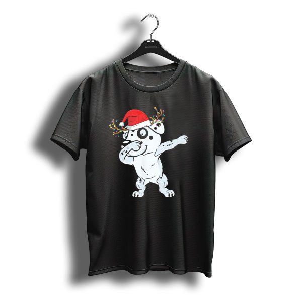 Dabbing Dalmatian Santa Hat Reindeer Antlers Christmas Lights T Shirt t shirt 1
