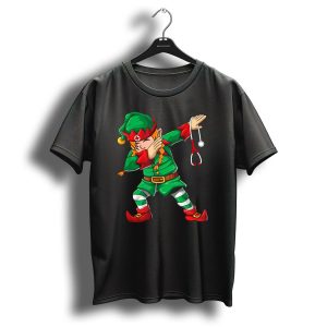 Dabbing Elf Girl Christmas Nurse Stethoscope Scrub Tops T-Shirt