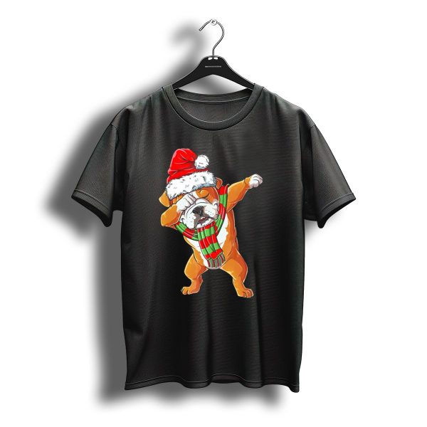 Dabbing English Bulldog Santa Claus With Christmas Hat And Scarf T Shirt t shirt 1