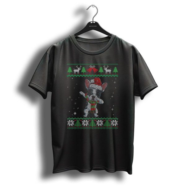 Dabbing French Bulldog Santa Ugly Christmas Sweater Reindeer Trees Snowflakes T Shirt 1 t shirt 1