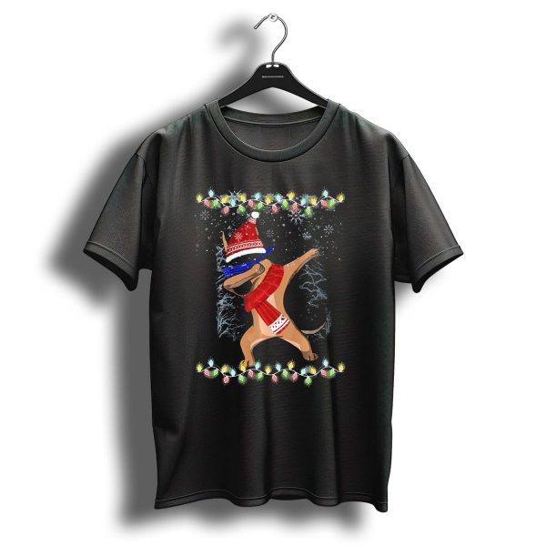 Dabbing German Shepherd In Santa Hat With Christmas Lights And Snowflakes T Shirt 1 t shirt 1