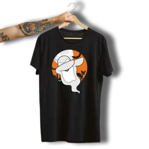 Dabbing Ghost Halloween Moon Bats Cats T Shirt t shirt 1