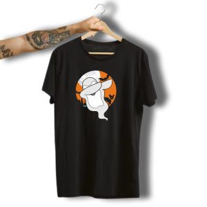 Dabbing Halloween Ghost With Full Moon And Bats T-Shirt