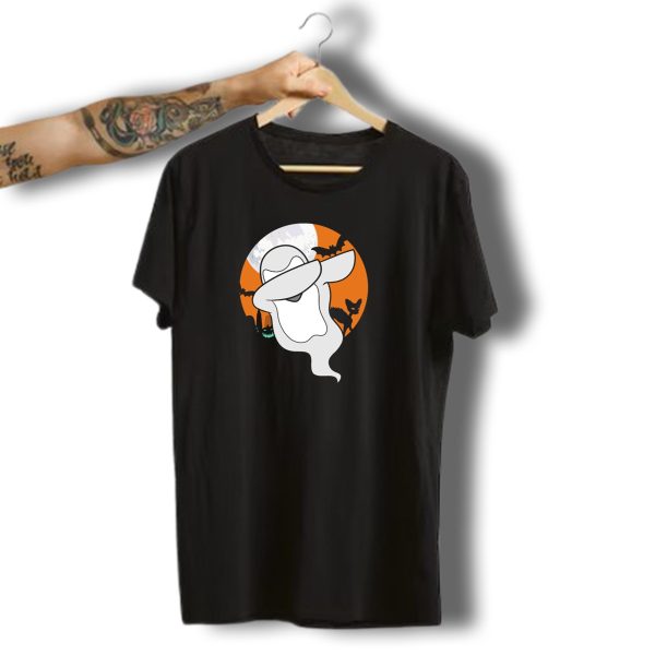 Dabbing Halloween Ghost With Full Moon And Bats T Shirt t shirt 1