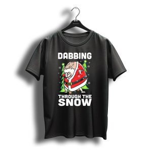 Dabbing Hedgehog Santa Suit Christmas Trees Snowflakes T-Shirt