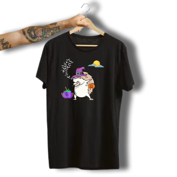 Dabbing Hedgehog Witch Halloween Costume With Cauldron Moon And Pumpkin Candy Bucket T Shirt t shirt 1