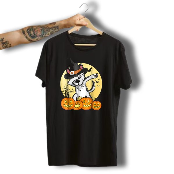 Dabbing Husky Halloween Dab Dance Dog Witch Hat Pumpkins Moon Bats T Shirt t shirt 1