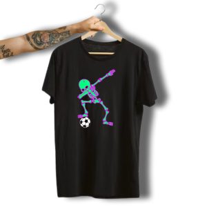 Dabbing Neon Skeleton With Soccer Ball Halloween Dab T-Shirt