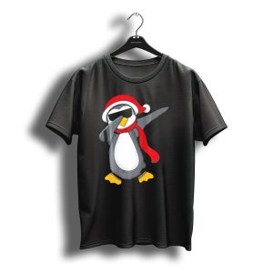 Dabbing Penguin Christmas Mornin Santa Hat Scarf Holiday Fun T-Shirt