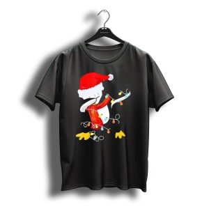 Dabbing Penguin Santa Christmas Lights T-Shirt