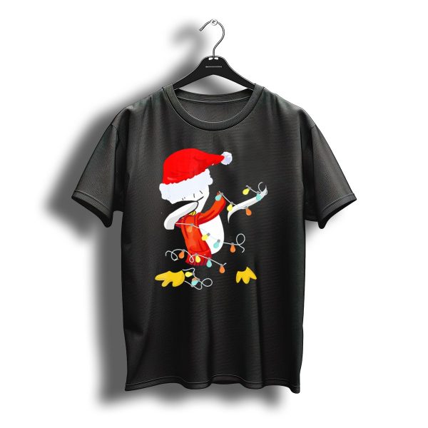 Dabbing Penguin Santa Christmas Lights T Shirt t shirt 1